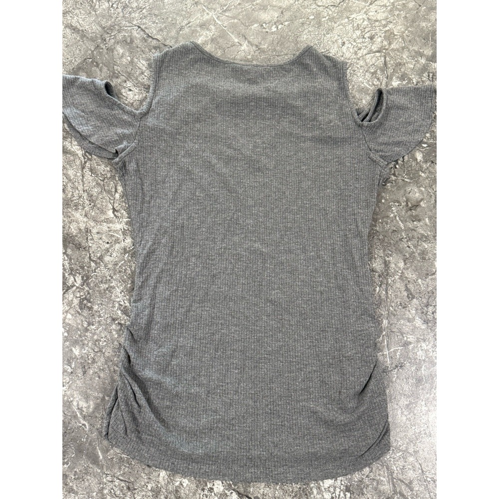 Candies Ruffle Front Stretchy Cold‎ Shoulder Ribbed Top Keyhole Ruched Gray M - Picture 6 of 10